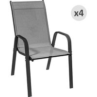 Set 4 sedie giardino impilabili salvaspazio con braccioli metallo tessuto rete, grigio