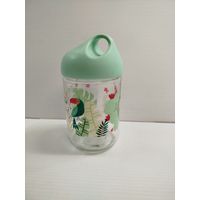 Bocal à boisson en verre - TROPICAL FOREST - 14cm - Couvercle avec anse de transport - Design exotique - Voir photos