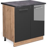 Spülenunterschrank Fame-Line, Anthrazit Hochglanz, 80 cm mit Regal, AP Anthrazit, Vicco