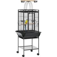PawHut Jaula para Pájaros Jaula para Loros con Ruedas Perchas Comederos Estante Puente Arqueado y Bandejas Extraíbles Pajarera para Cacatúa Ninfa Cacatúas Cotorras 62,5x62,5x156 cm Gris