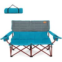 Chaise de camping 2 places 147 x 69 x 82 cm assise rembourrée pliable avec porte-gobelets en métal bleu