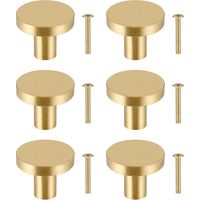 Round Furniture Knobs, 6pcs Solid Brass Drawer Knobs, Cabinet Furniture Handles, Gold Door Knobs for Cupboards, Gold Furniture Handles with 6 Screws for Dressers and Wardrobes
