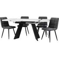 Groupe à manger (5 pièces), Ensemble de table à manger, Ensemble de table à manger extensible pour 4 personnes, 160×80×75cm Table à manger avec 4 chaises à manger, Chaise à manger en velvet gris