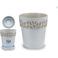 Vaso Tondo Cloe con sottovaso riserva d'acqua ideale per l'utilizzo outdoor – BIANCO / TRAVERTINO – D. 20 cm