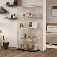 Vitrine en Verre avec LED réglable 78.5x35x163cm, Armoire Vitrée Collection avec 4 Étagères et 2 Portes à Serrure,Vitrine Sur Pied en Verre,Transparent Armoir de Verre Debout pour Salon, Chambre, Noir