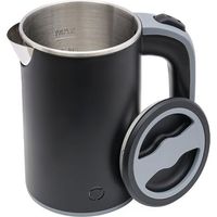 Kleiner Wasserkocher 800 ml – Mini-Teekessel (600 W) – Reise-Wasserkocher aus Edelstahl – Tragbarer elektrischer Wasserkocher (Schwarz)