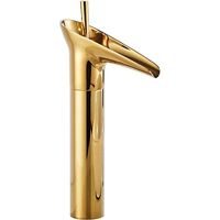 Grifo monomando para lavabo en cascada, de un solo orificio, para montaje en encimera, para agua fría y caliente (dorado, superior)
