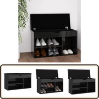 Banc à chaussures et coussin Noir brillant Bois d'ingénierie - Banc À Chaussures - Meuble Entrée - Rangement Chaussures - Banc Avec Coussin - Organiseur Chaussures