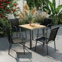 Ensemble de 4 chaises empilables et respirantes avec accoudoirs et dossier haut, en métal et polyester, 51 cm (L) x 69 cm (P) x 87 cm (H), noires