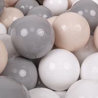 Set di 300 palline di plastica KiddyMoon da 7 cm, colori pastello beige-grigio-bianco.
