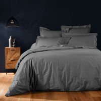 Housse de couette 2 personnes 240 x 220 cm uni 57 fils lina Gris souris