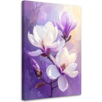 Toile Imprimée, Magnolias blancs sur fond violet avec une lumière douce,30x45