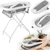 Jiubiaz Platzsparende faltbare Babybadewanne mit Gestell und Thermometer, ergonomische Babywanne für 0–3 Jahre