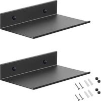 Metall-Wandregale, 2 Stück, 20 cm, schwarz, schwebend, Wandregal zur Duschmontage, rechteckiges Wandregal mit Löchern und Schrauben für Wohnzimmer, Schlafzimmer, Bilderrahmen, Dekoartikel