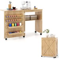 Costway – Table de couture pliante avec 18 rangées de bâtonnets – 2 plateaux de rangement – Roulettes verrouillables – Design compact blanc