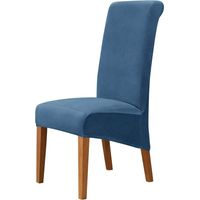 BRAVIX Velvet XL Chair Covers for Dining Room, Soft Stretch Seat Cover for Large Dining Chair, Removable Washable Parsons Chair Protector, 2 Pieces,Blue