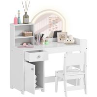 Tocador de Maquillaje Niña Tocador Infantil con Taburete y Espejo con Luces LED 1 Cajón Armario y 5 Estantes Blanco