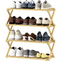 Étagère à chaussures à 4 niveaux, rangement en bambou, pour jusqu'à 12 paires de chaussures, pour entrée, couloir, 60 x 29 x 67 cm, naturel
