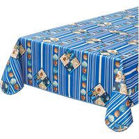 Tovaglia Antimacchia Cucina Conchiglie Mare Bordata Cotone Plastificato Proteggi Tavolo Copritavolo Blu - 120x160 cm