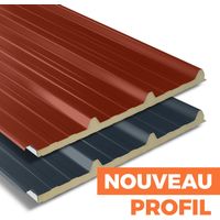 Bacacier – Panneau sandwich isolé QuadCore 2200 x 1000 mm – Acier 0.60 mm – Isolation thermique 40 mm – Coloris rouge tuile RAL 8012