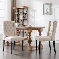 Set aus 4 Samt-Esszimmerstühlen mit Beinen aus Eichenholz, Knopf, Chromklopfer und Nagelkopfbesatz, Schlafzimmerstuhl, Küchenstuhl, Wohnzimmer-Freizeitstuhl, Beige