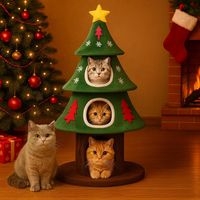 Comhoma – Arbre à chat 140 cm sapin de Noël – Maisonnette douillette – Colonnes à griffer – Balle de jeu – Stable et vert