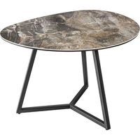 Table basse PETRANO 70 cm effet pierre taupe – Plateau céramique et verre trempé