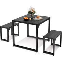 Ensemble Table à Manger et Bancs avec 1 Table de 76 cm de Haut 2 Chaises Bealife Plateau Bois Structure en Métal Pieds de Table Réglables Noir 65 x 65 x 76 cm