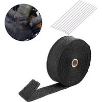 Bande de protection thermique déchappement, Ruban échappement noir avec 10 attaches de câble, Ruban isolant thermique tuyeau collecteur echappement pour moto voiture (5cm x 15m)