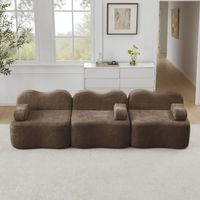 Canapé modulaire 3 places, velours, canapé droit sans structure en mousse haute densité 32D, coussin accoudoir mobile, pour salon et appartement - Marron
