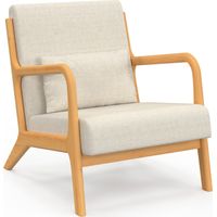 Fauteuil scandinave JOSEPH en tissu beige accoudoirs et pieds bois