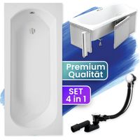 Badewanne Rechteck 160x75 mit Styroporverkleidung, Ablaufgarnitur & Füßen GRATIS - Komplettset 4in1 Original Acryl Wanne Siphon - BADLAND INTRICA