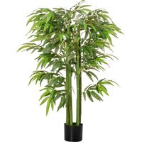 HOMCOM Bambú Artificial 140 cm con Maceta y Cañas Realistas Árbol Sintético Interior para Decoración de Hogar Oficina Interior Verde