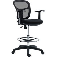 Sedia Girevole con Anello Poggiapiedi e Schienale Ricurvo, in Poliestere, Schiuma e Plastica, 55x58x94 cm, Nero