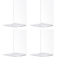 4Pcs Clear Acrylic Bookends L-shaped Desk Organizer Book Shelves Desktop Books Holder for CDs Magazi