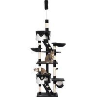 Tiragraffi per Gatti a Soffitto con Altezza Regolabile 240-260 cm, Albero Tiragraffi per Gatti Multilivello con Cucce, Amache e Scale, Corde in Sisal, Grigio Scuro e Bianco