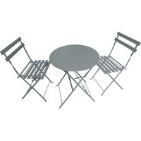 TERRE JARDIN - Juego de bistro plegable - Mesa redonda y 2 sillas para jardín o terraza Gris