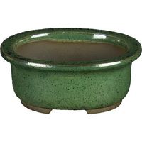 Vaso per bonsai Giapponese Morrisan ovale in gres smaltato verde scuro 10,5x8,5x4,5 cm - B03-3-1D
