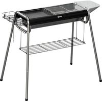 Barbecue a Carbonella con Griglia e Piastra di Cottura, Cestino e Ripiani, 107x63x75cm, Nero