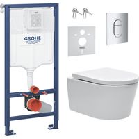 Grohe – Pack WC bâti support 113cm ARENASAT – Cuvette sans bride avec fixations invisibles – Abattant softclose – Plaque chrome