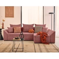Bestmobilier – Canapé d'angle réversible 4 places convertible avec coffre – Revêtement velours côtelé rose – Dimensions L248xH80xP139 cm