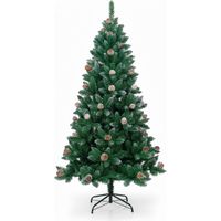 Albero di Natale artificiale Dayron Montreal verde con pigne decorative e base in metallo, 180 cm