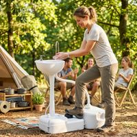 Tragbares Campingwaschbecken mit 2 Rädern, 17-Liter-Wassertank und 2,5-Liter-Seifenspender, 83 x 50 x 103 cm