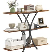 Mesa de Consola Mesa de Sofá con 2 Estantes Abiertos y Marco Metálico en X Estilo Industrial Marrón Rústico