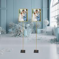 2pcs poster logo stand, 63 pouces hauteur réglable or au sol logo stand avec base en marbre métal pied au sol logo stand pour mariage logo poster décoration