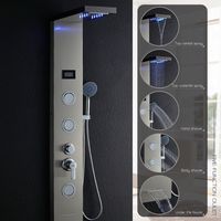 AuraLum Panneau de Douche LED LCD Indicateur de température Colonne de Douche Hydromassante Panneau de Douche en Acier Inox Brossé avec 3 Jets de Massage pour Salle de bain