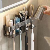 Portaspazzolini, porta spazzolino da denti per doccia, portaspazzolino da parete, organizer per doccia, portaspazzolino elettrico per piano di lavoro del bagno, salvaspazio - grigio