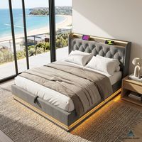Audreamy Halo Ottoman Bed Grey Linen Double 206 × 148 cm