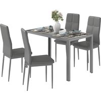 Set da Pranzo 5 Pezzi con 1 Tavolo da Pranzo e 4 Sedie Moderne in Similpelle, Metallo e Vetro Temperato, Grigio