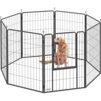 PawHut Welpenlaufstall Welpenauslauf mit 8 Gitter je 68x100 cm Tür Erdspießen flexibel faltbar Schutzplane Freilaufgehege 100cm hoch Hundelaufstall für Hund Katze Welpengitter für drinnen draußen